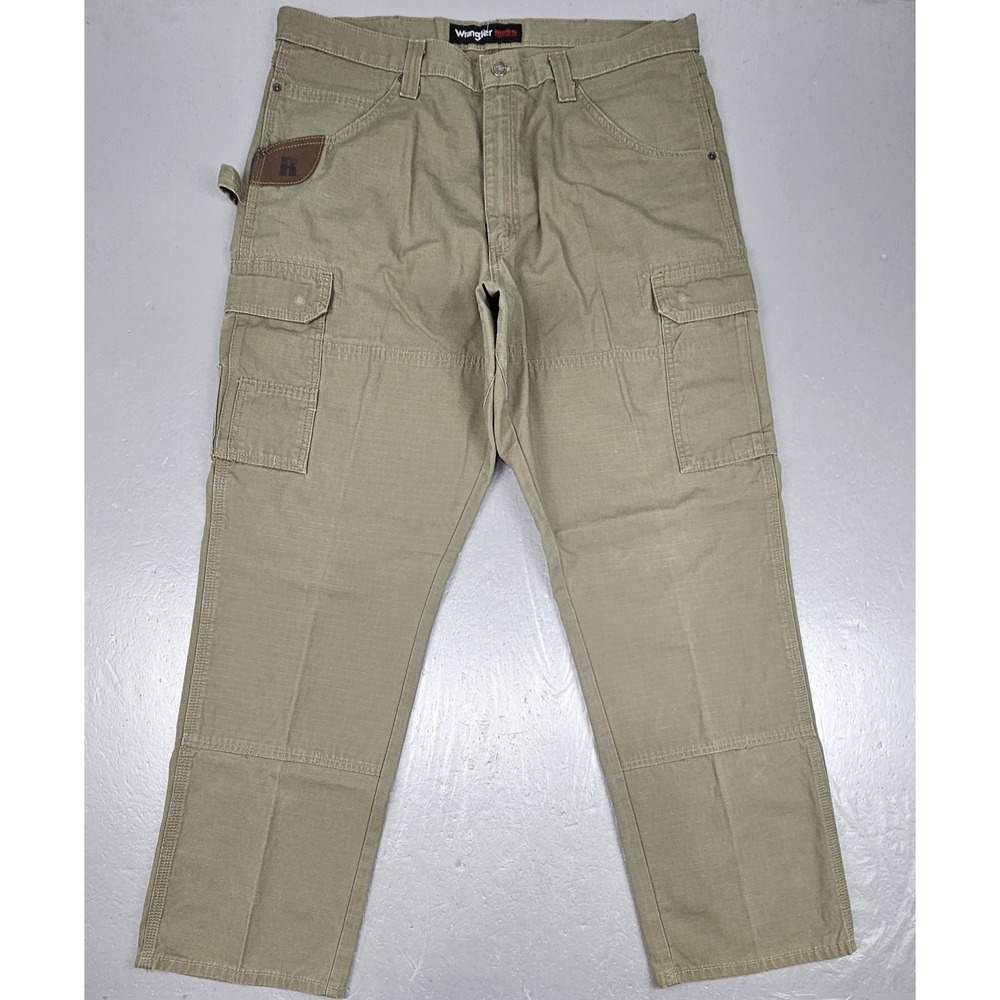 Wrangler Riggs Pants Mens 38x32 Workwear Ripstop Cargo Olive Green Utility